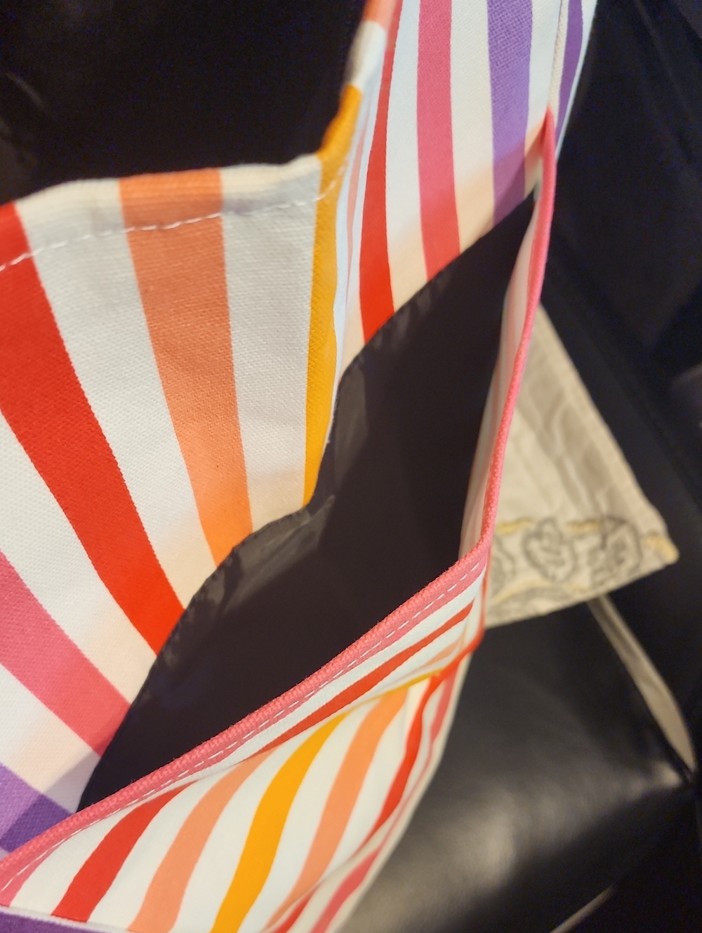 Victoria's Secret Multicolor Stripe Canvas Tote - Pink Straps - Picture 4 of 6